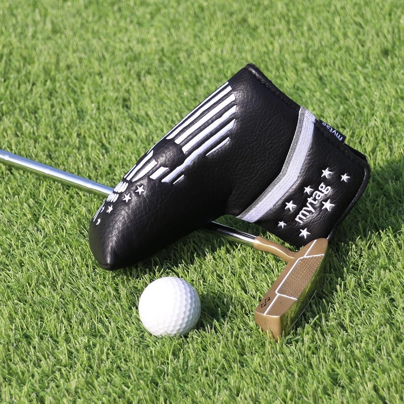 caiobob mytag Skull Skeleton Golf Head Covers Black Synthetic Leather Golf Headcovers Set Fits Driver Fairway Wood Hybrid/Utility Putter Iron Wedge Headcover - Image 3